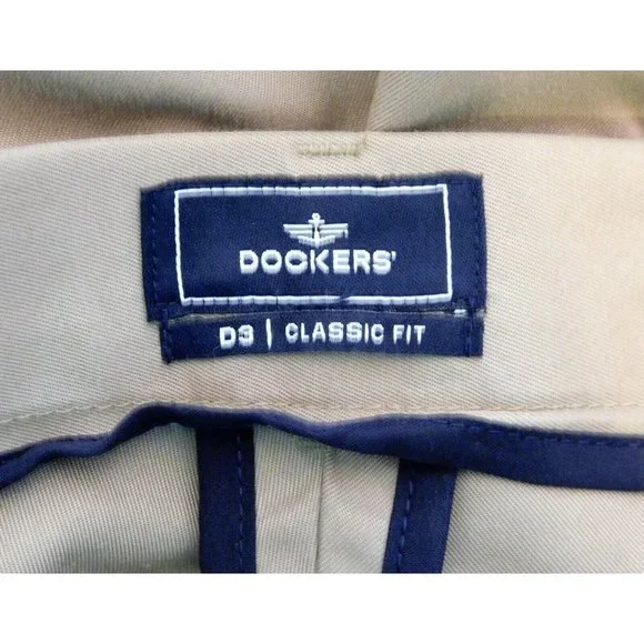 Dockers D3 Pants 40x32 Actual W42 Classic Fit Khaki Tan Flat Front Adj Waist - Picture 6 of 7